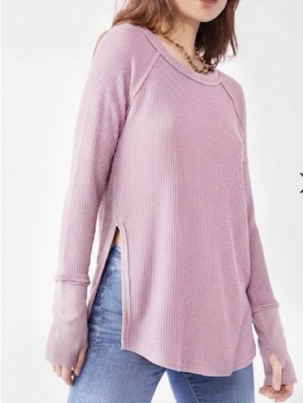 Free People Snowy Thermal Longsleeve Oversized Size XS Pink